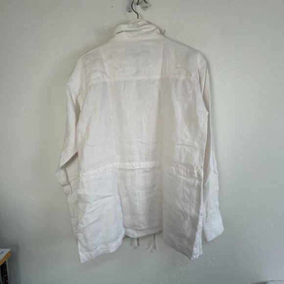 Michael Stars Womens Medium Linen Anorak Jacket Drawstring White Pockets Zip Up - Picture 2 of 9